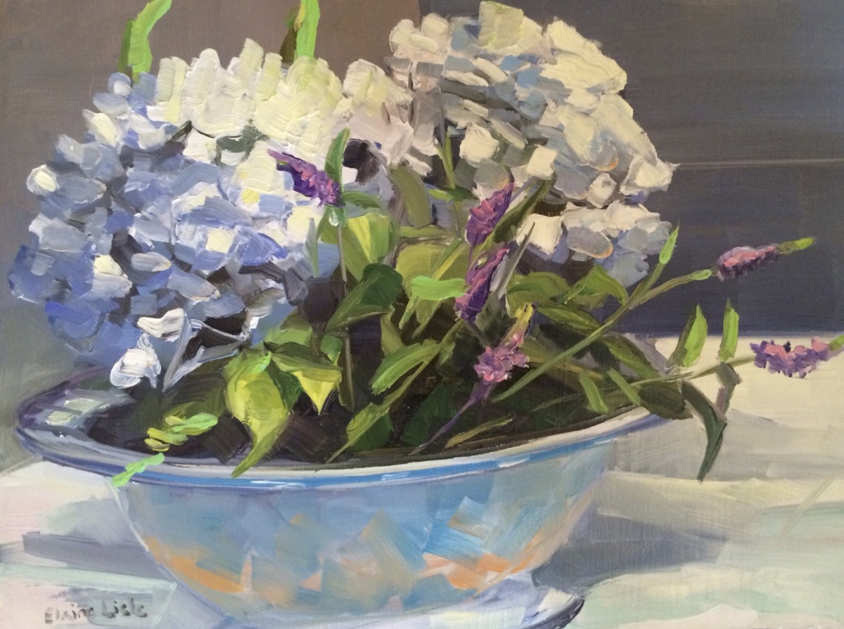 Hydrangeas in a Blue Bowl by Elaine Lisle 