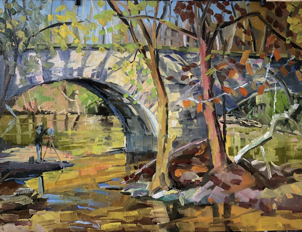 Painter under the bridge by Elaine Lisle 