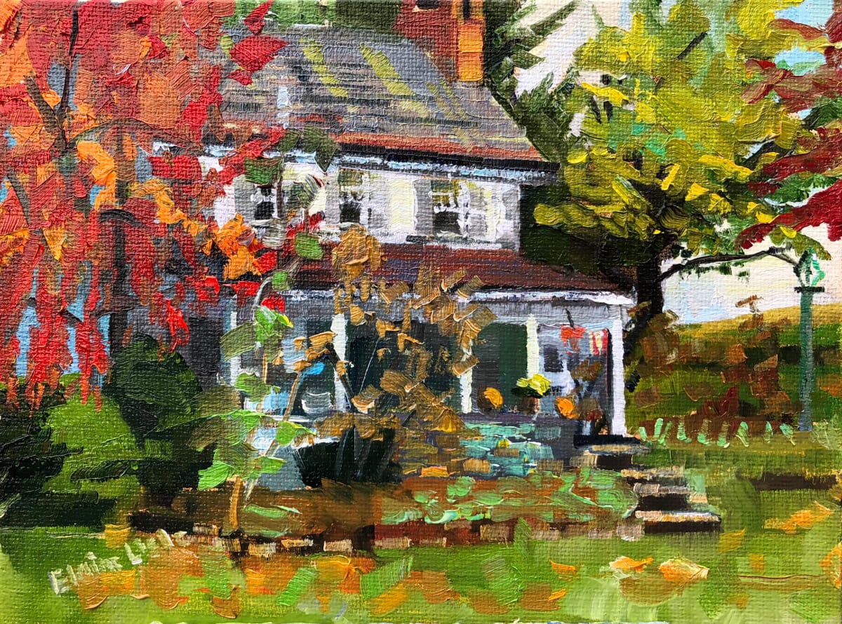 Red Tree with White house by Elaine Lisle, Image 1.