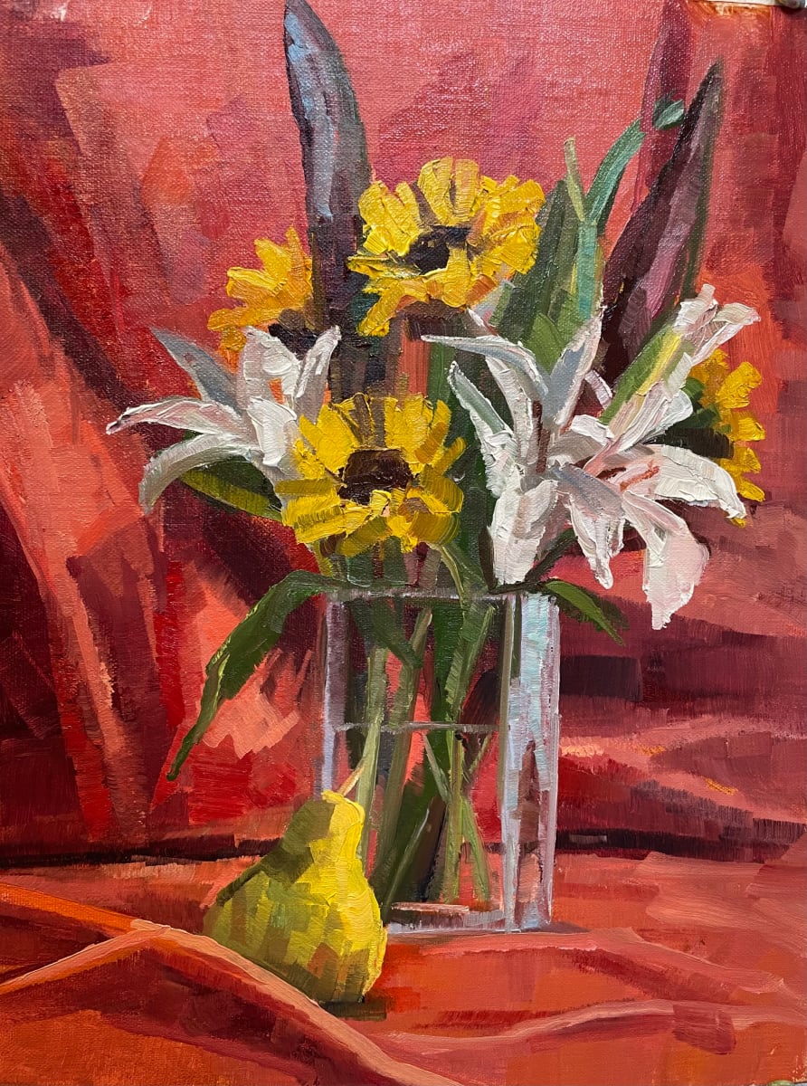 Sunflowers with Lilies & Pear by Elaine Lisle 