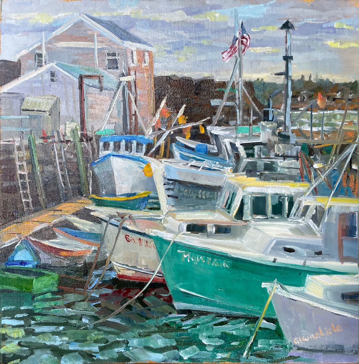 Boat Collage, Pigeon Cove by Elaine Lisle 