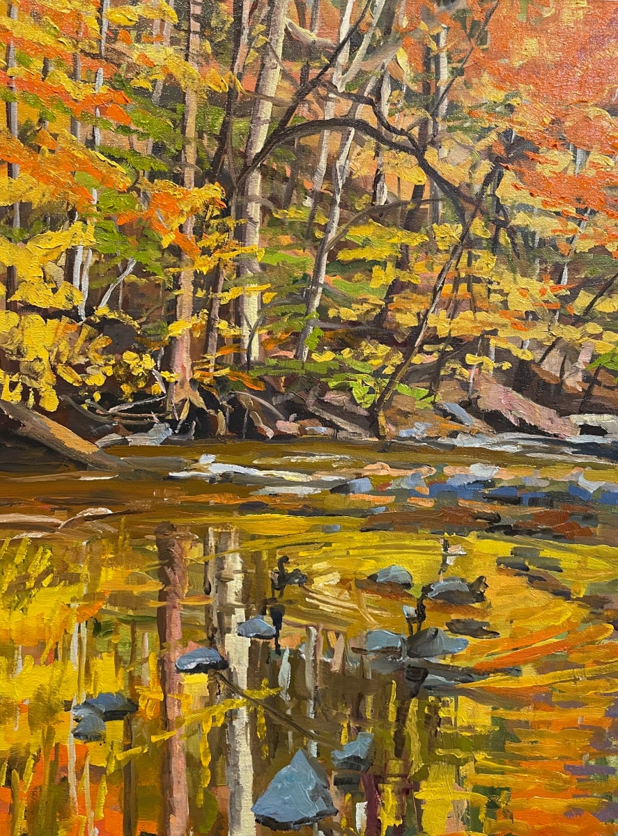 Orange October by Elaine Lisle  Image: plein air on the wissahickon River