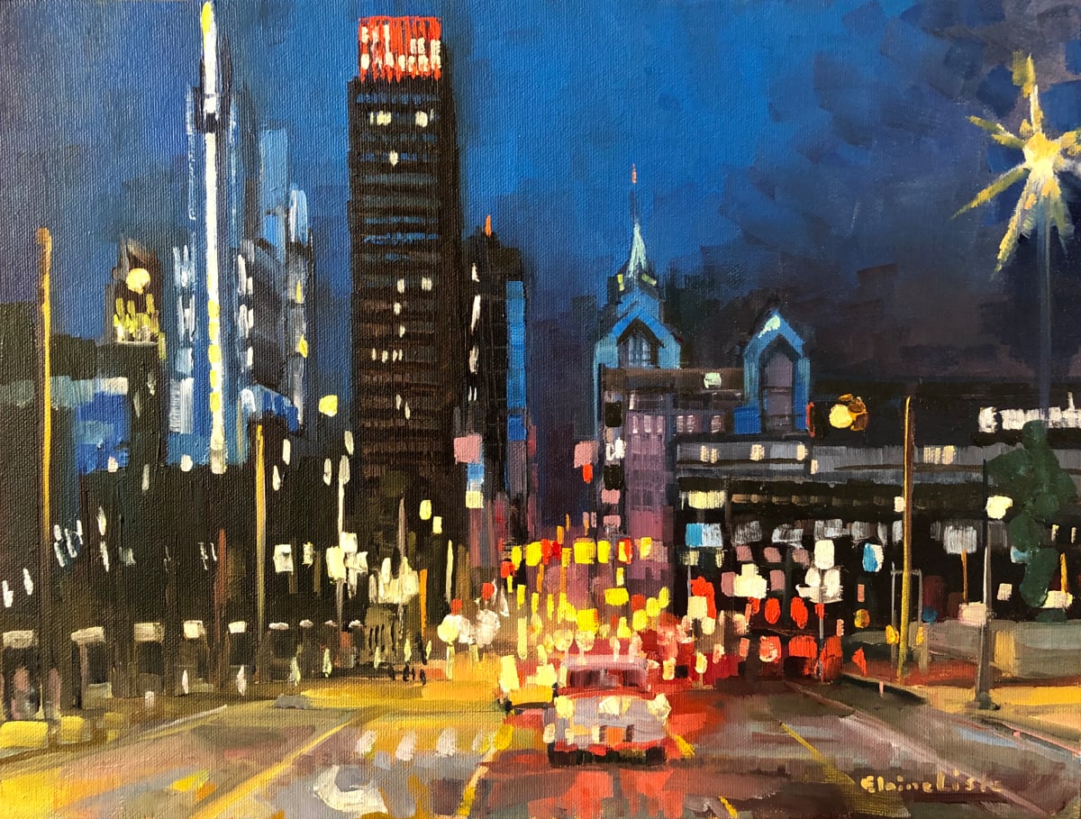 City Hubbub at Night by Elaine Lisle 