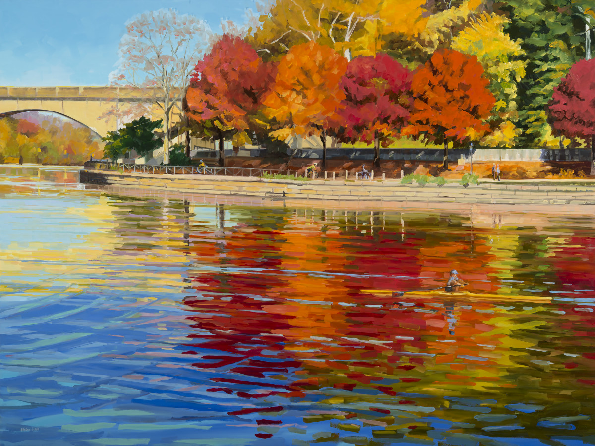 Red Trees on the Schuylkill by Elaine Lisle 