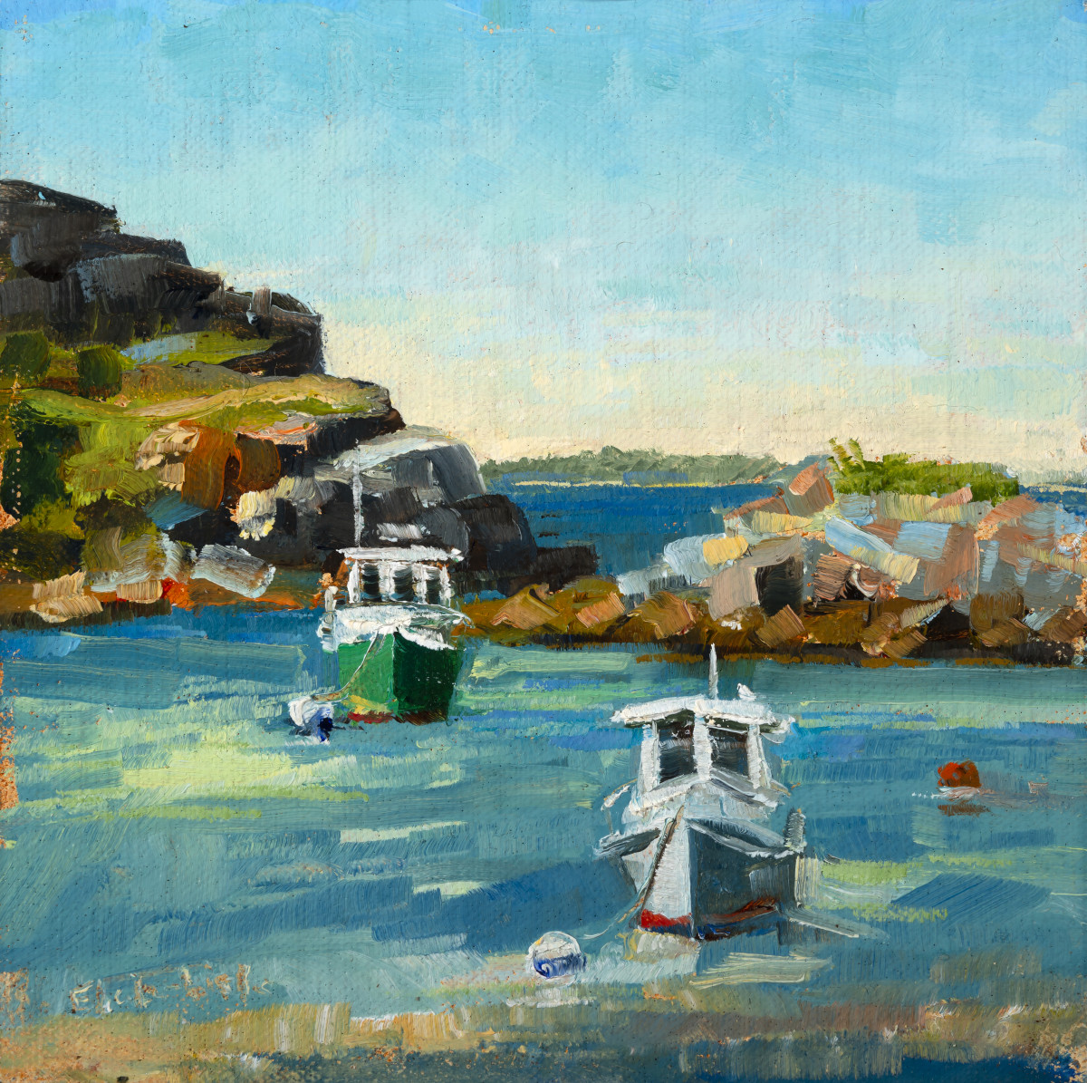 Two Boats in Harbor by Elaine Lisle 