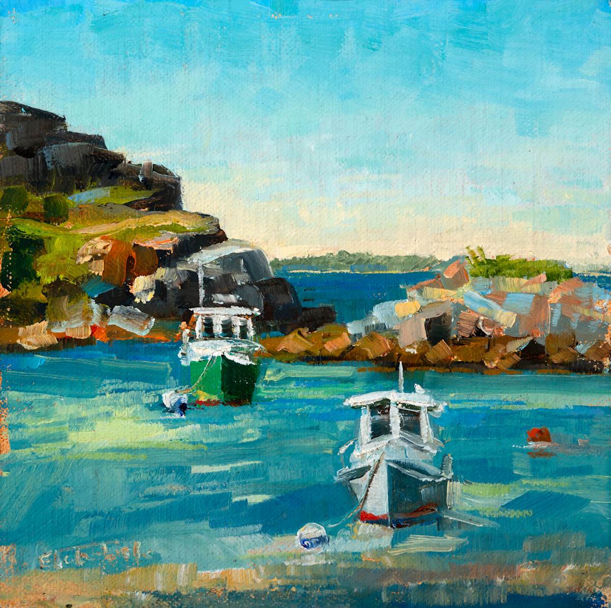 Two Boats in Harbor by Elaine Lisle, Image 1.