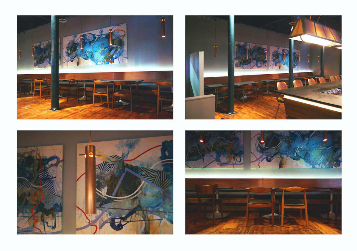 Panoramic Visions of a Fragmented Landscape Blue I & II by Kim Carlino  Image: Commission Paintings for the 121 Club, Easthampton, MA.