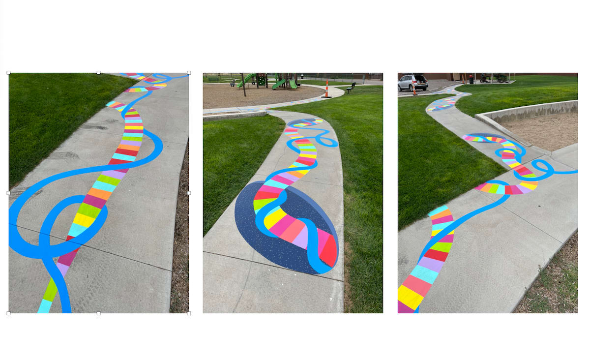 Portals for Looking Inward by Kim Carlino  Image: Public Art asphalt activation commission. Strasburg, CO.