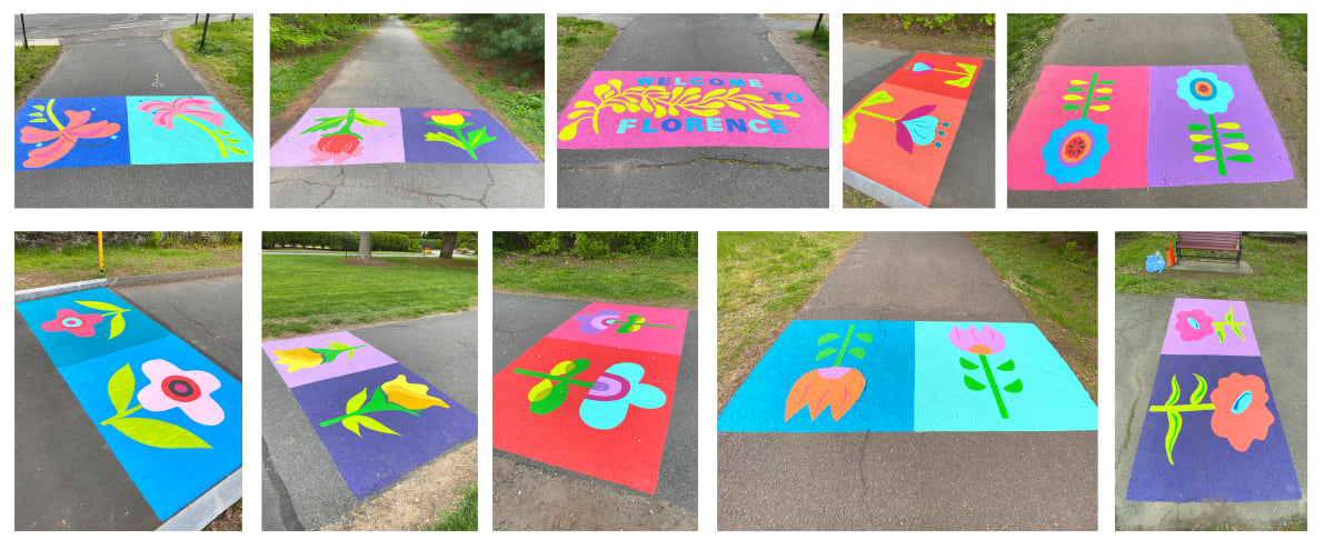 Blossom by Kim Carlino  Image: Public Art asphalt activations for the rail trail. Northampton, MA.