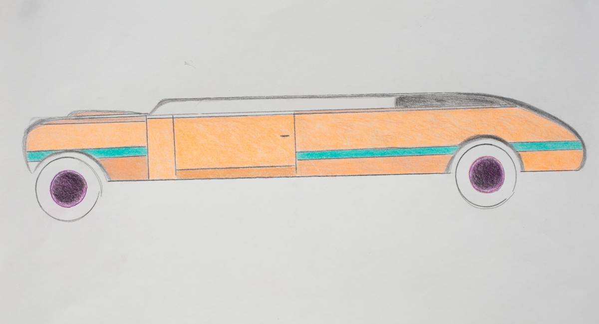 Neon Orange with Turquoise Stripe Car by Alan Ward, Image 5.