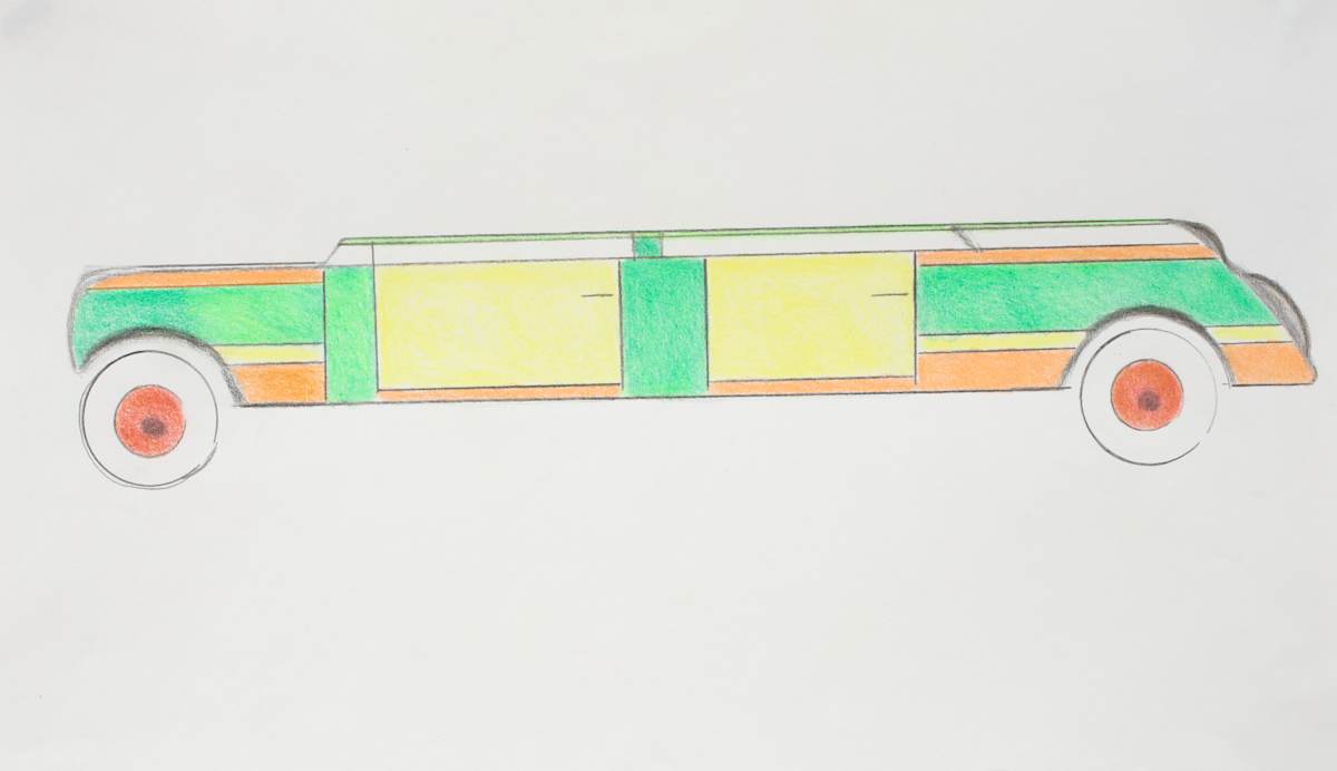 Green, Yellow, and Orange Panels Car by Alan Ward 