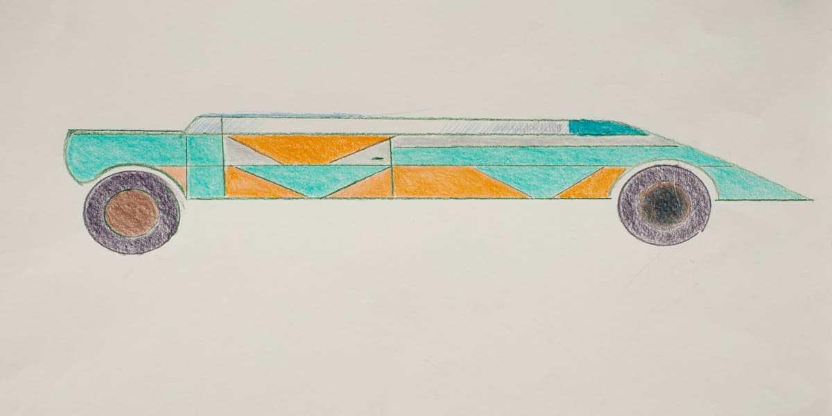 Orange & Turquoise Triangles Car by Alan Ward, Image 11.