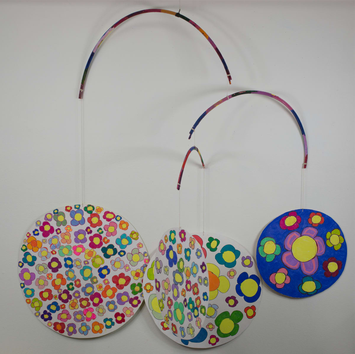 Large Flower Power Mobile by Cindy Johnson  Image: two-sided suspended drawings of flowers
