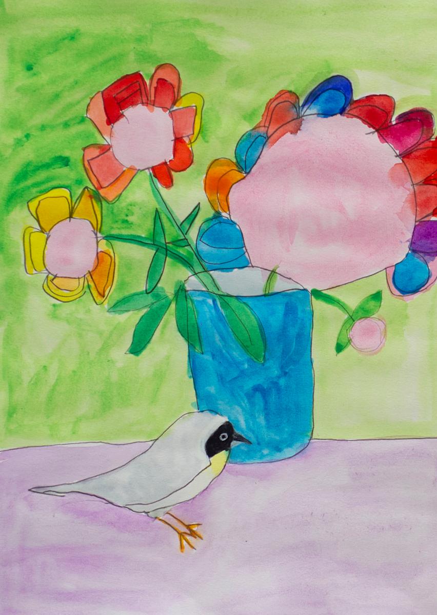 Bird and Flower Vase by Cynthia Adams 