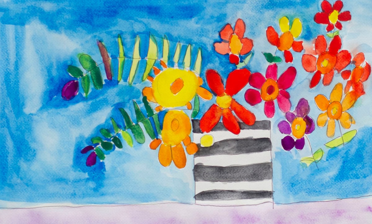 Fun Flowers in Vase by Cynthia Adams 