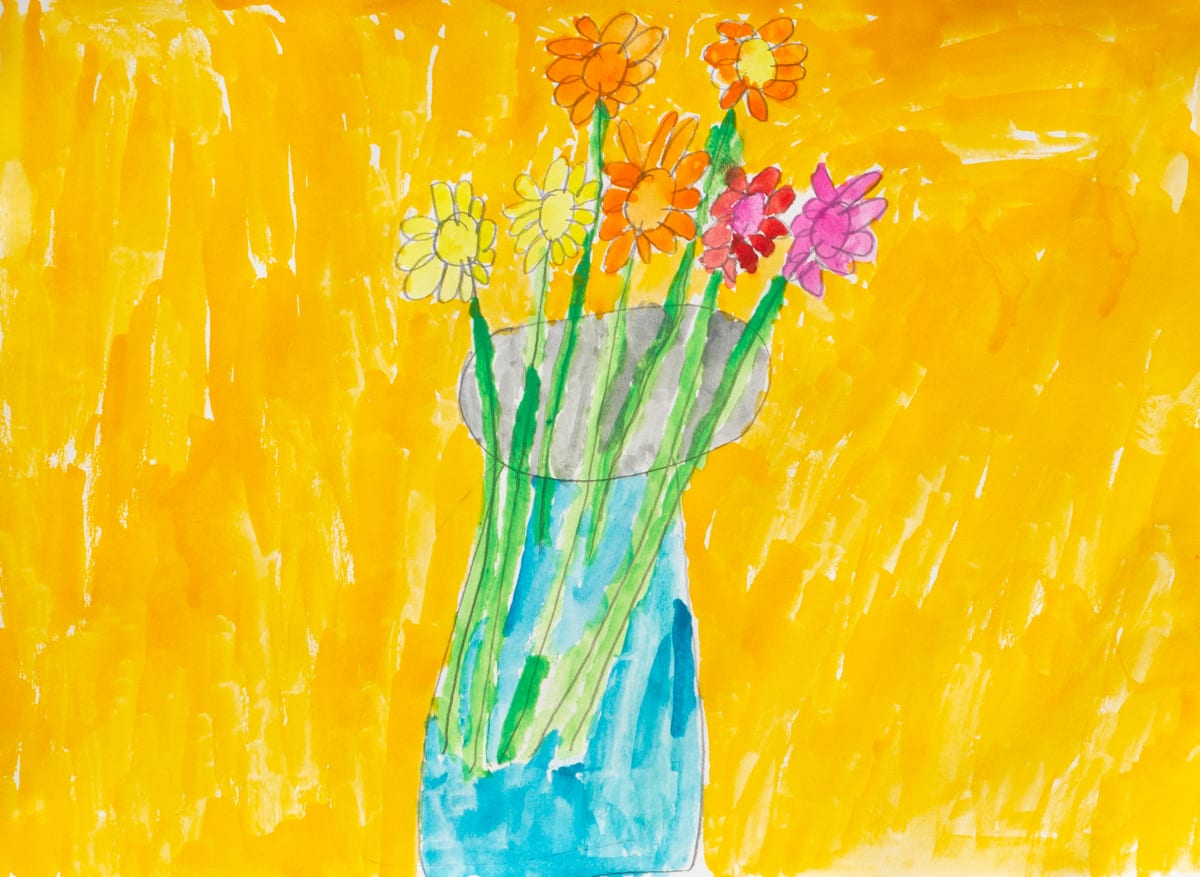 Vase of Flowers Next to Yellow Wall by Debbie Wann 