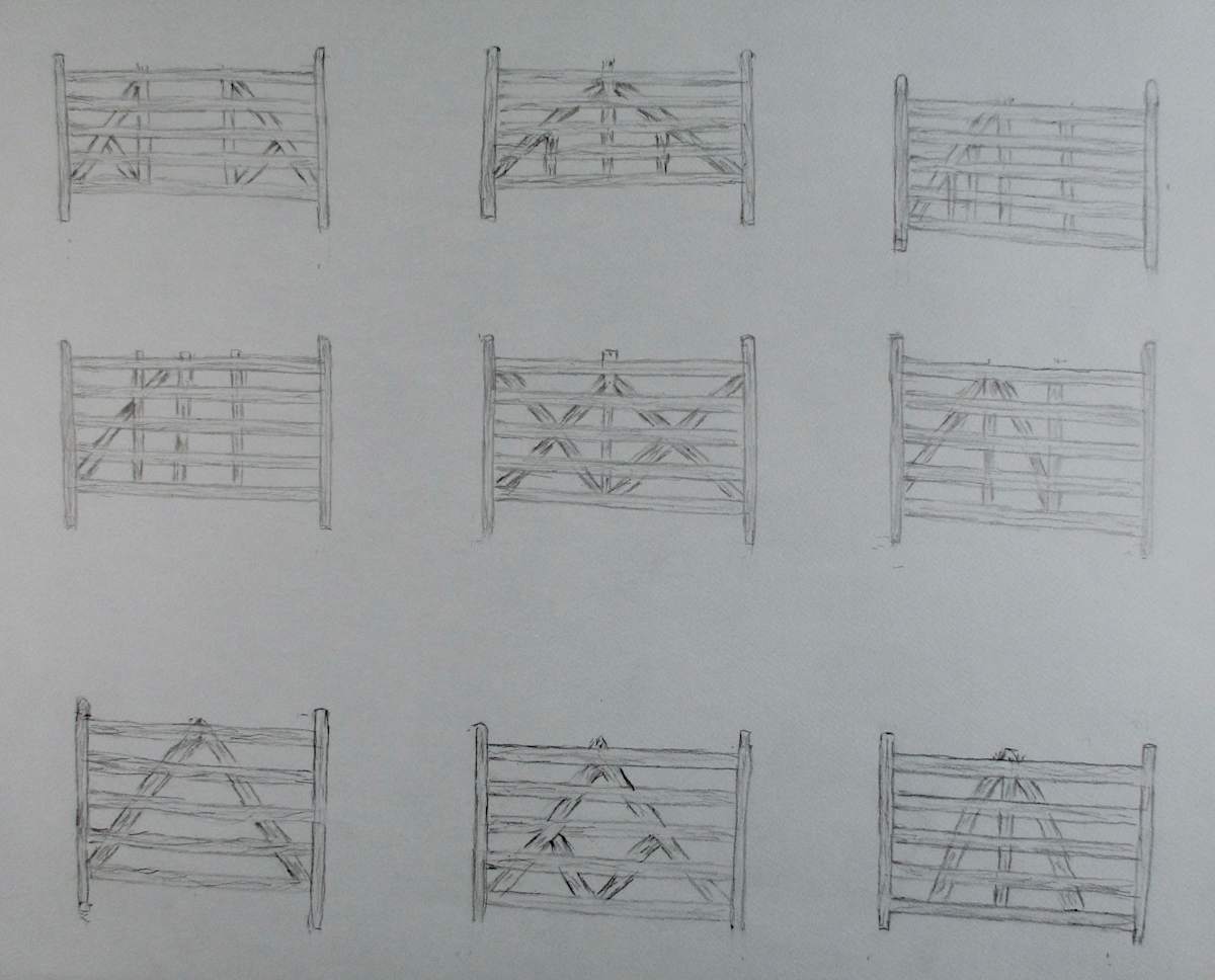 Fence Study on Blue Paper by Toni Johnston, Image 1.