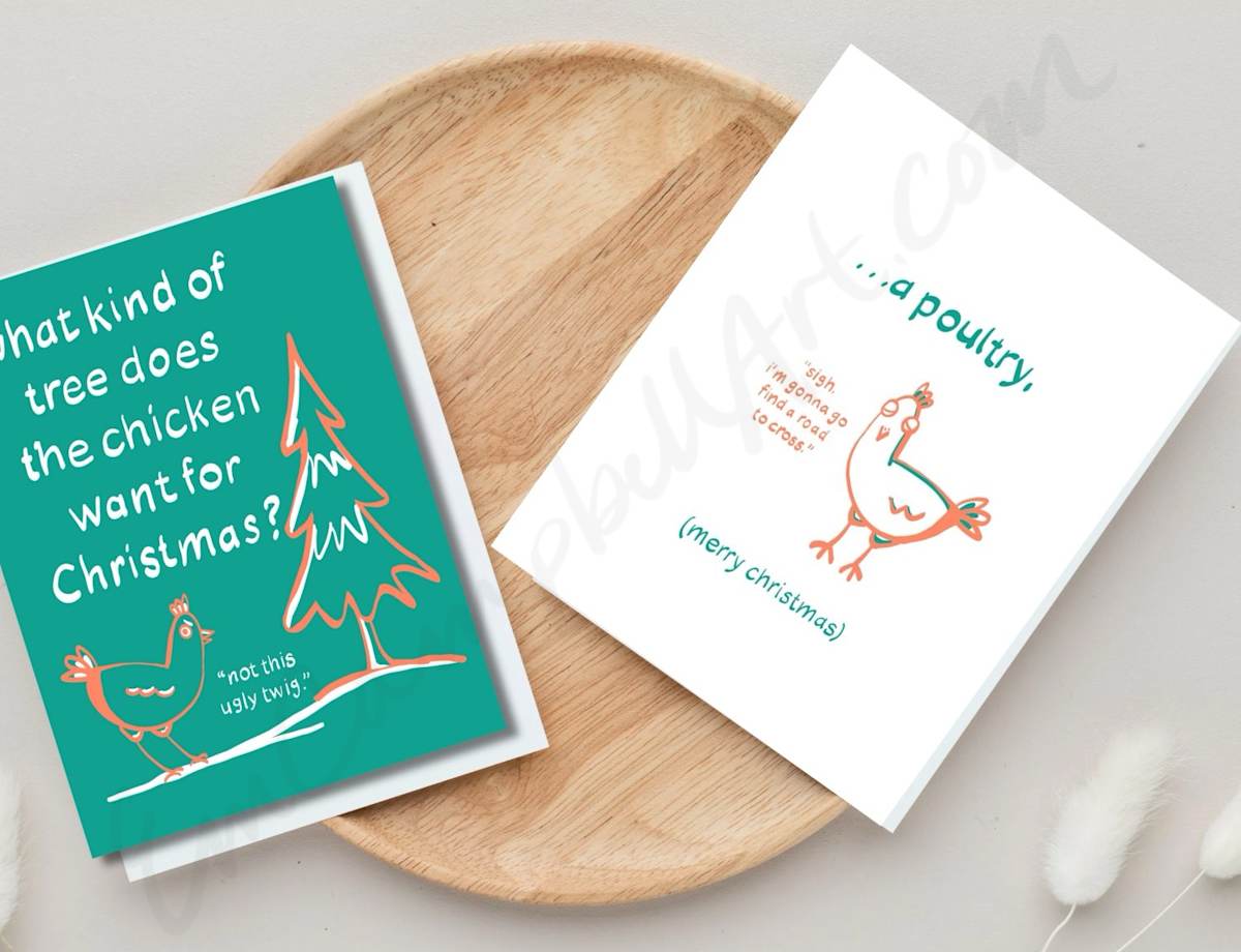 Chicken Christmas Card by Em Campbell 