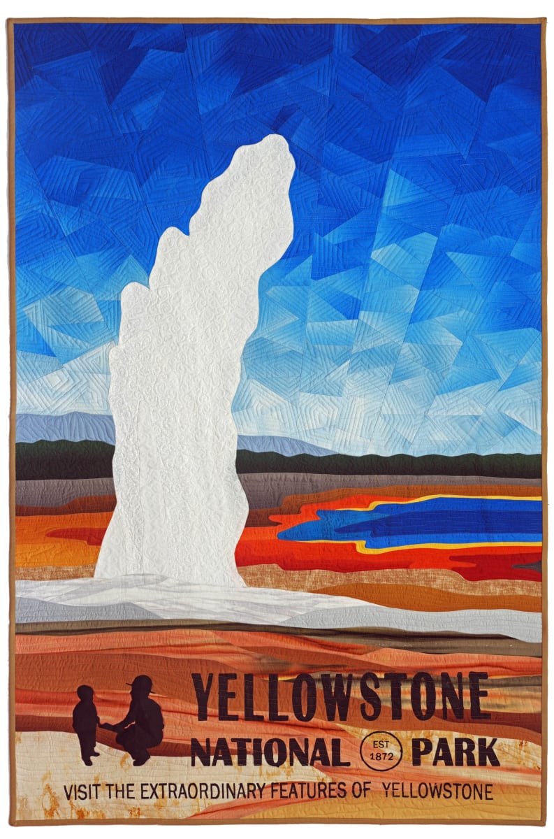 Preserve to Protect by Vicki Conley  Image: Art quilt  of Yellowstone designed in the style of historic national park posters.