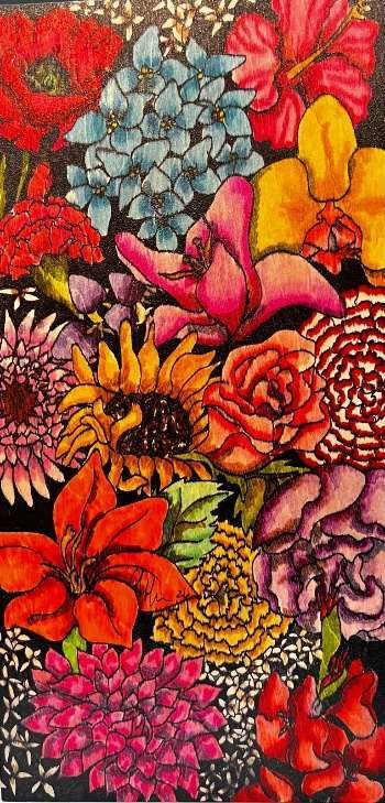 Flowers Ink on Wood by Serrano Gallery, Image 1.