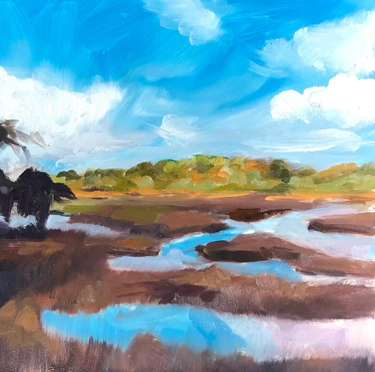 small scape-low country #5  Image: Scape Sketch Collection-special places on my journey of life

scape sketch-low country #5

6x6 oil on ampersand museum gesso panel 2022

This painting was inspired by the views of the marshlands in the low country of South Carolina.