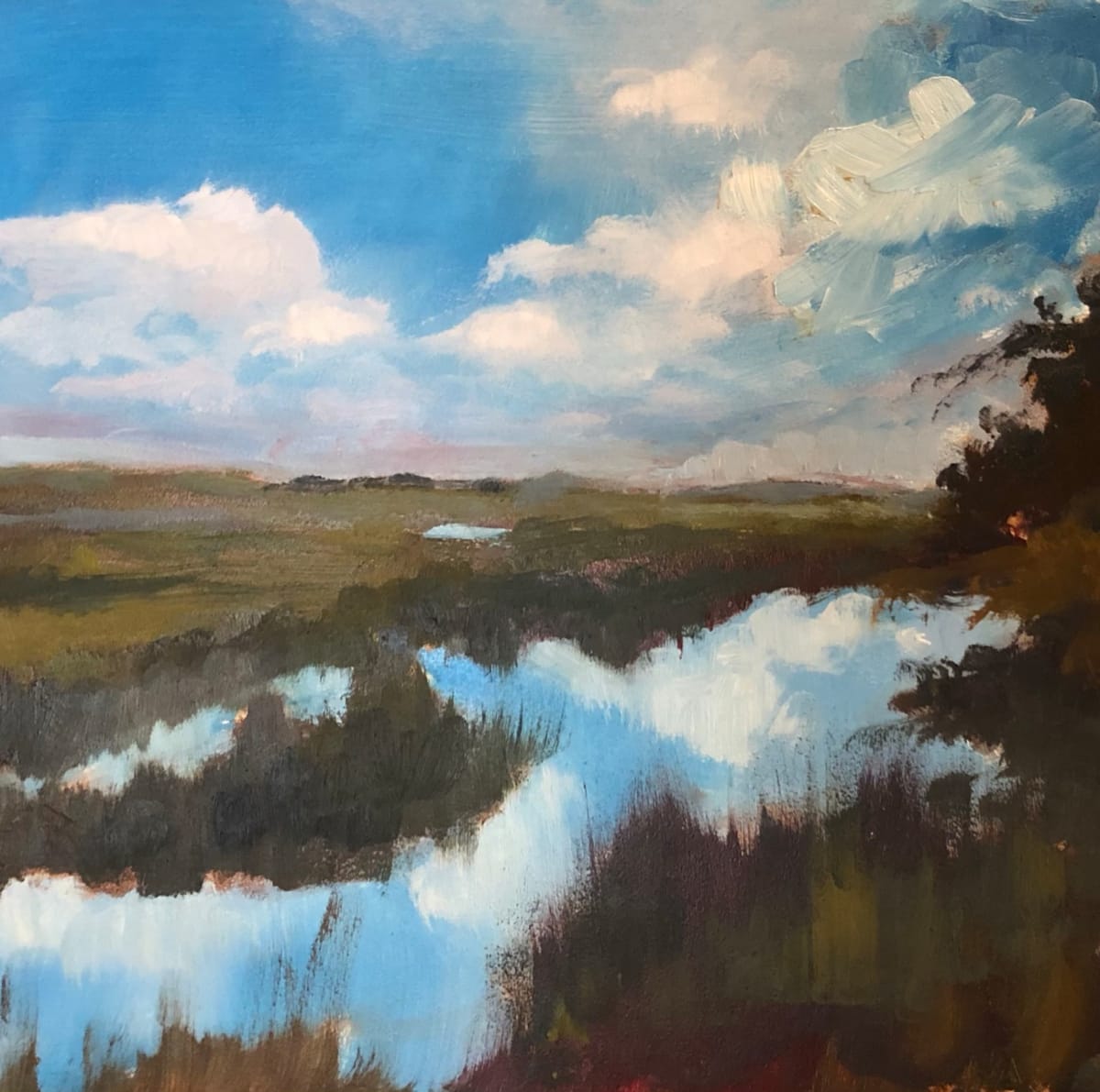small scape-low country #15  Image: Scape Sketch Collection-special places on my journey of life

scape sketch-low country #15

6x6 oil on ampersand museum gesso panel 2022

This painting was inspired by the views of the marshlands in the low country of South Carolina.