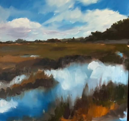 small scape-low country #16  Image: Scape Sketch Collection-special places on my journey of life

scape sketch-low country #16

6x6 oil on ampersand museum gesso panel 2022

This painting was inspired by the views of the marshlands in the low country of South Carolina.