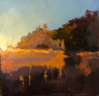 small scape-low country #2  Image: Scape Sketch Collection-special places on my journey of life

scape sketch-low country #2

6x6 oil on ampersand museum gesso panel 2022

This painting was inspired by the views of the marshlands in the low country of South Carolina.