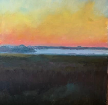 small scape-low country #13  Image: Scape Sketch Collection-special places on my journey of life

scape sketch-low country #13

6x6 oil on ampersand museum gesso panel 2022

This painting was inspired by the views of the marshlands in the low country of South Carolina.