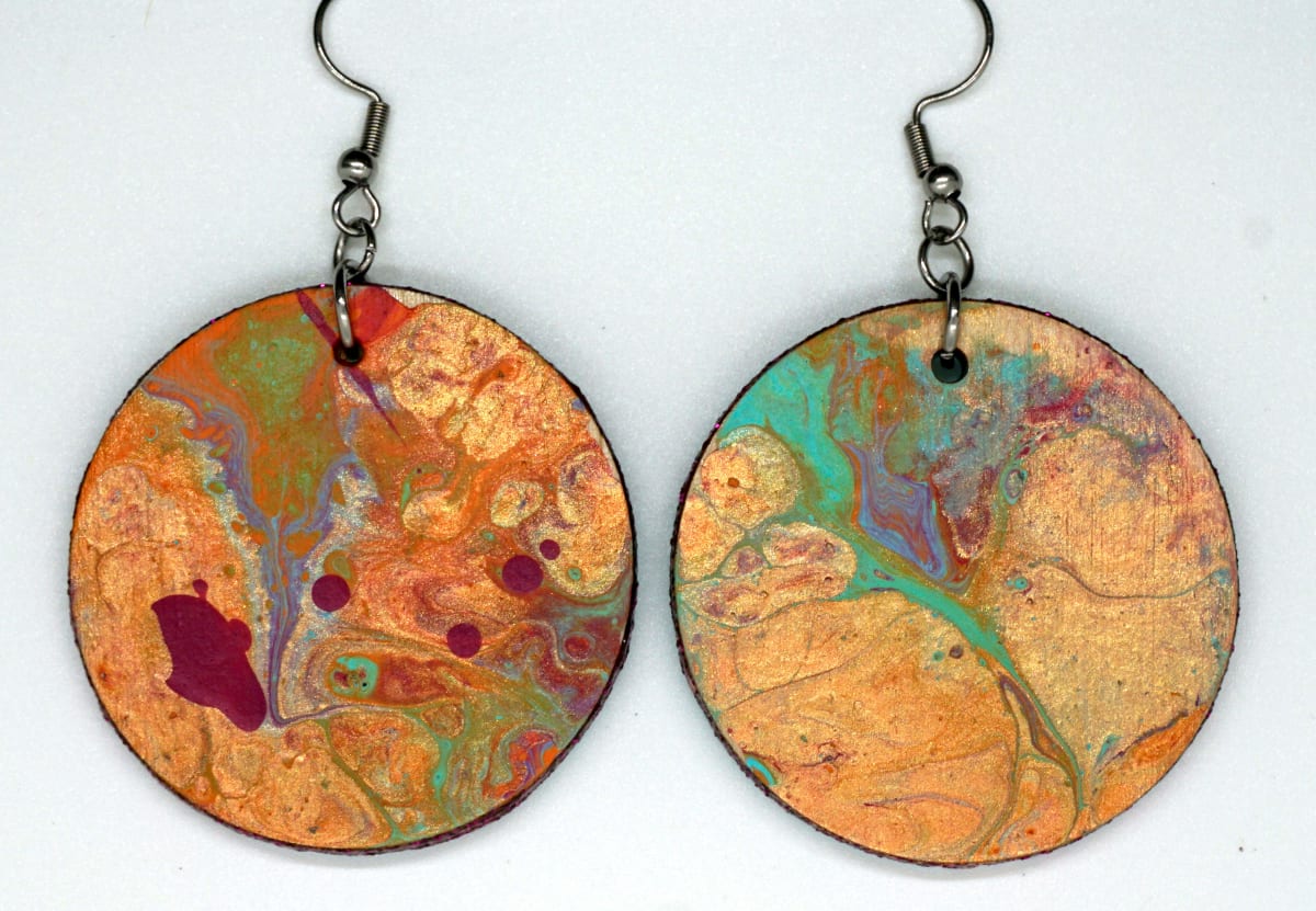 Gold Round Earrings and Mini-Painting by Luis A. Pagan 