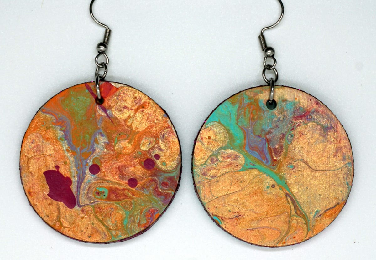 Gold Round Earrings and Mini-Painting 