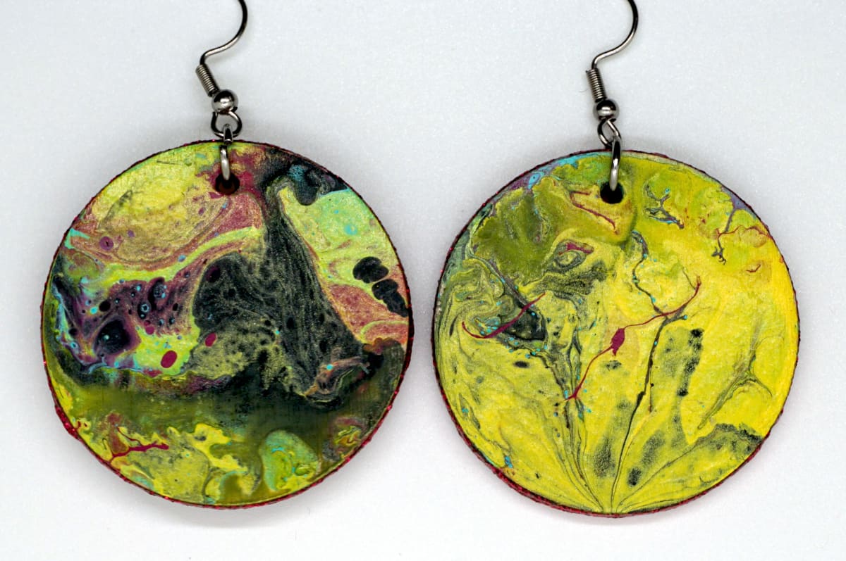Yellow Round Earrings and Ornament by Luis A. Pagan 