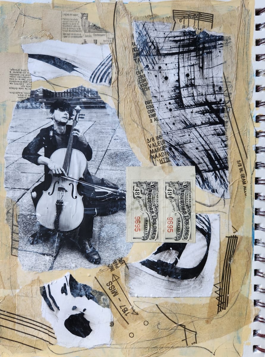 Untitled - collage (man playing cello) by Corrie McCluskey 