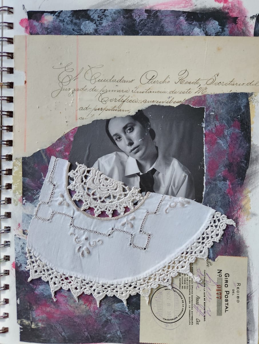 Untitled - collage (woman + doily) by Corrie McCluskey 