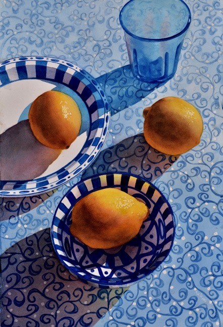 Lemons on Blue by Marla Greenfield 