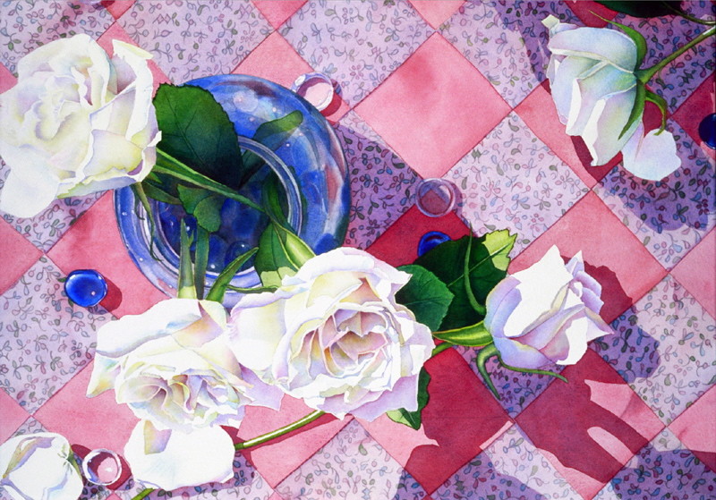 White Roses and Quilt by Marla Greenfield 