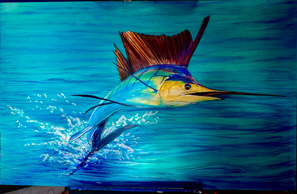 Key West Sailfish by James Norman Paukert  Image: In process layering details available in Key West Duval street soon