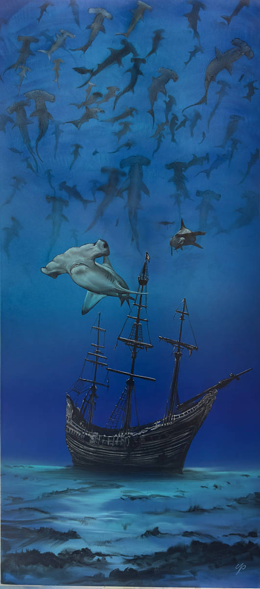 Hammer time by James Norman Paukert  Image: Reflective Metal Painting embossed and illustrated ... never easy to get to the treasure box.. hammer time.