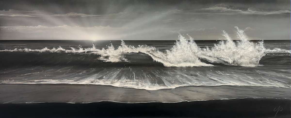 Satin wave series , Rolling waves by James Norman Paukert  Image: Black and white wave with silver grinded accents. 