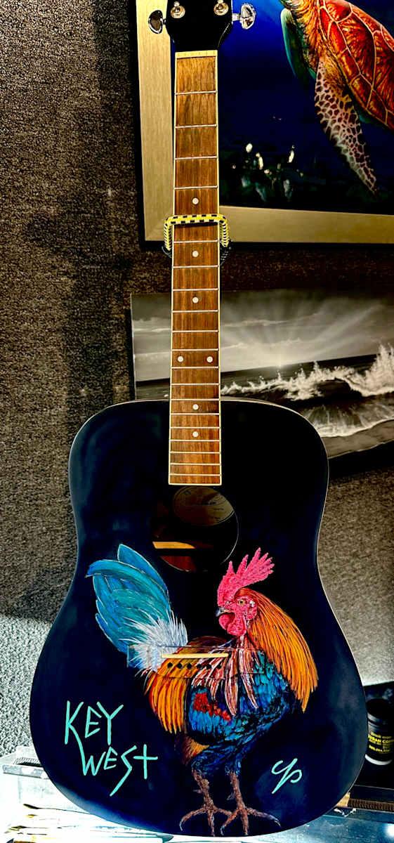 Key West Cuban Coffee Queen Rooster by James Norman Paukert  Image: One owner1986 washburn artist's personal axe. Retiring made into art but is still a player.