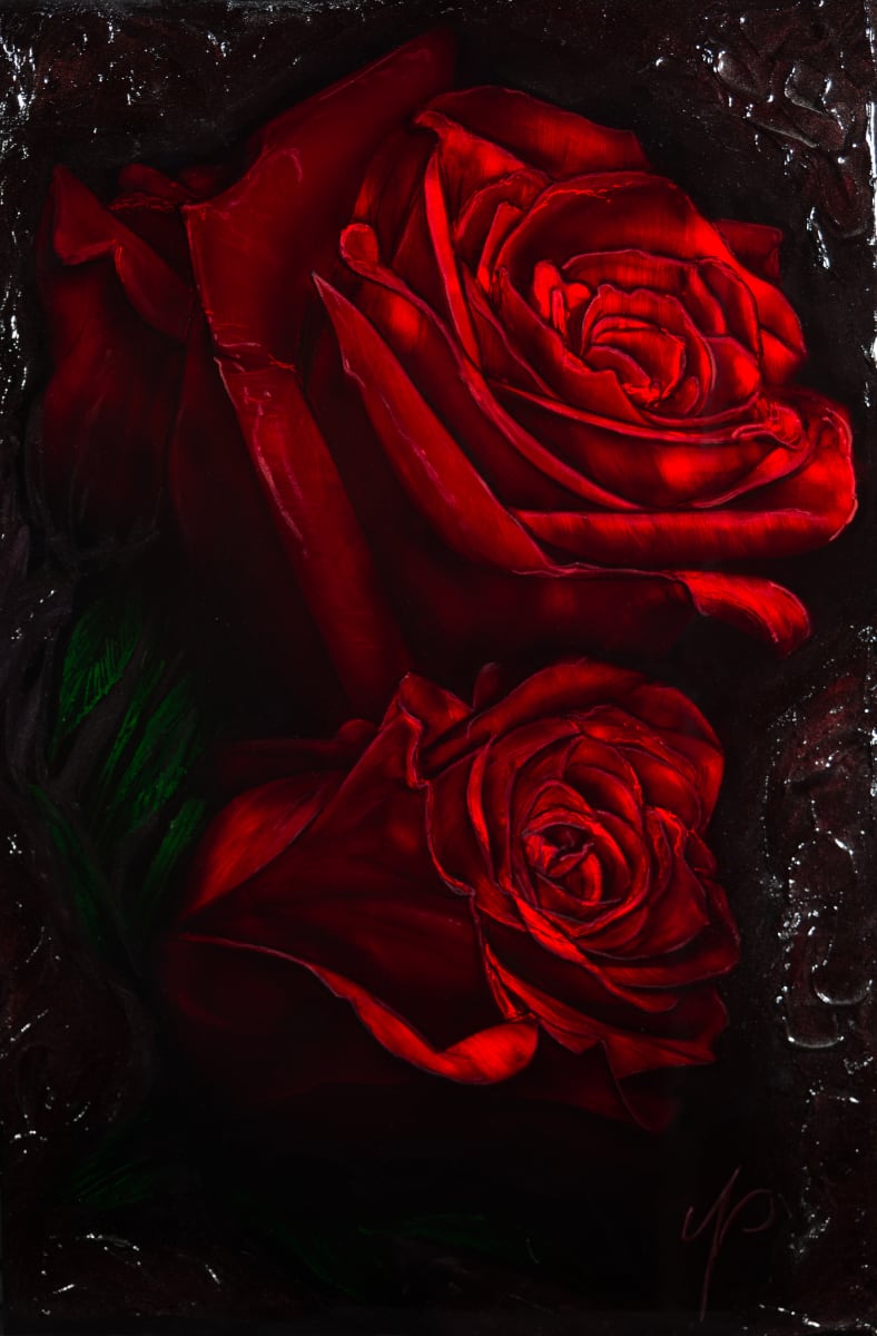 Scarlet Roses Impasto by James Norman Paukert 