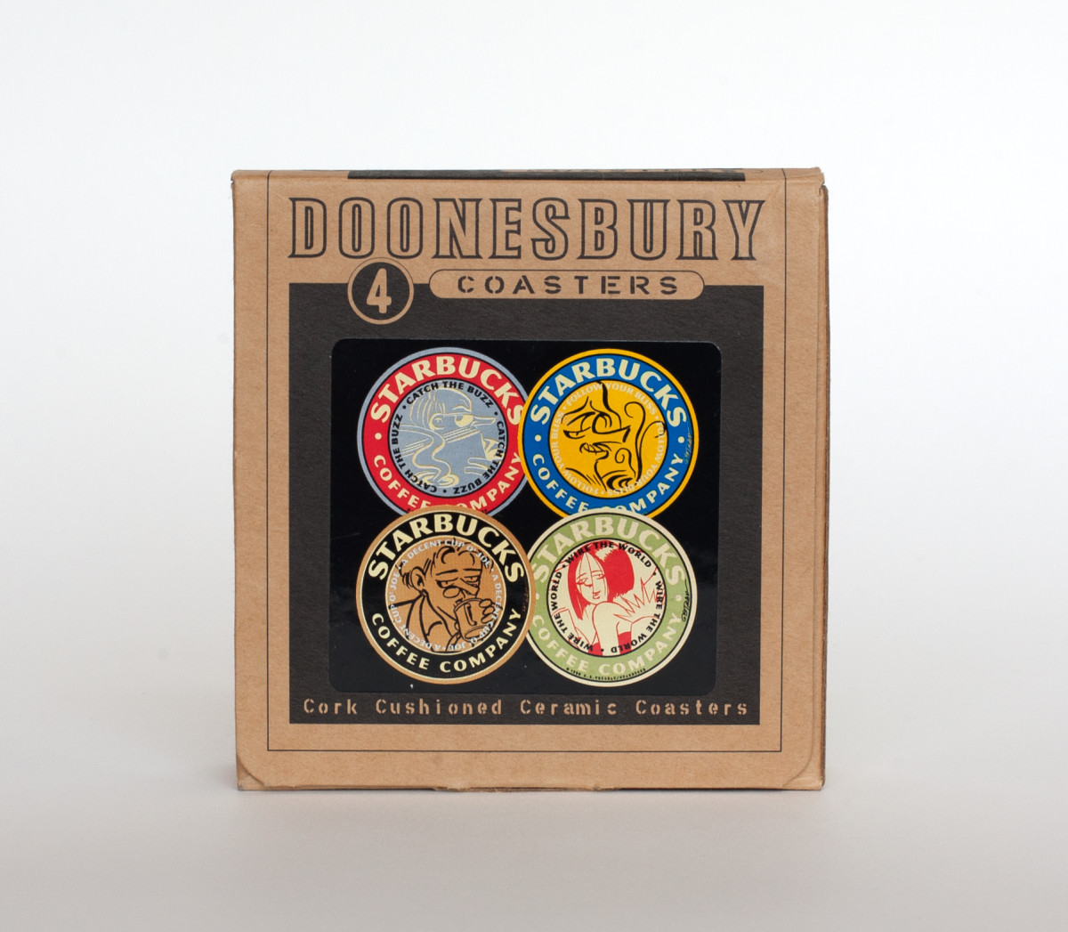 "Starbucks - Doonesbury 4-set Coasters" by Garry Trudeau 