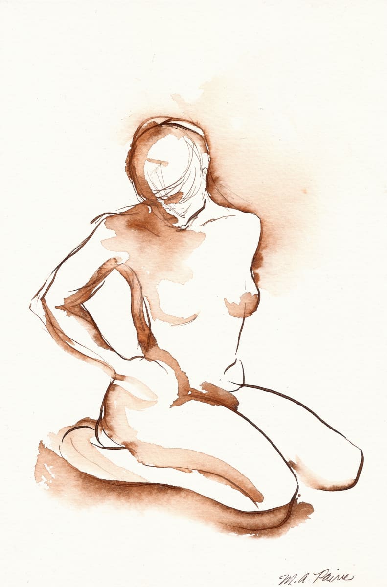 Kneeling Figure Sepia Tone by Michelle Arnold Paine 
