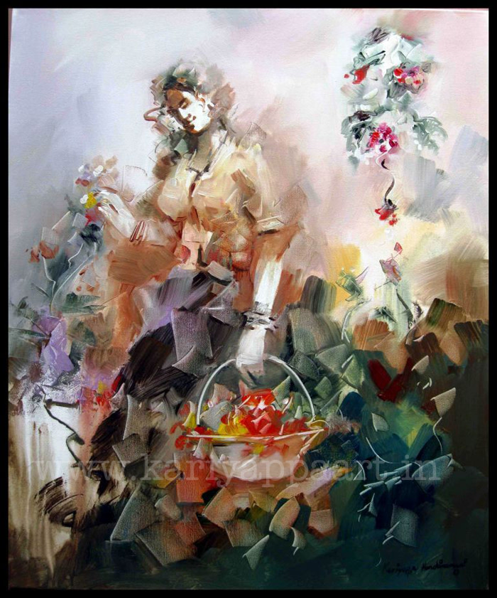Lady With Flower by Kariyappa Hanchinamani 