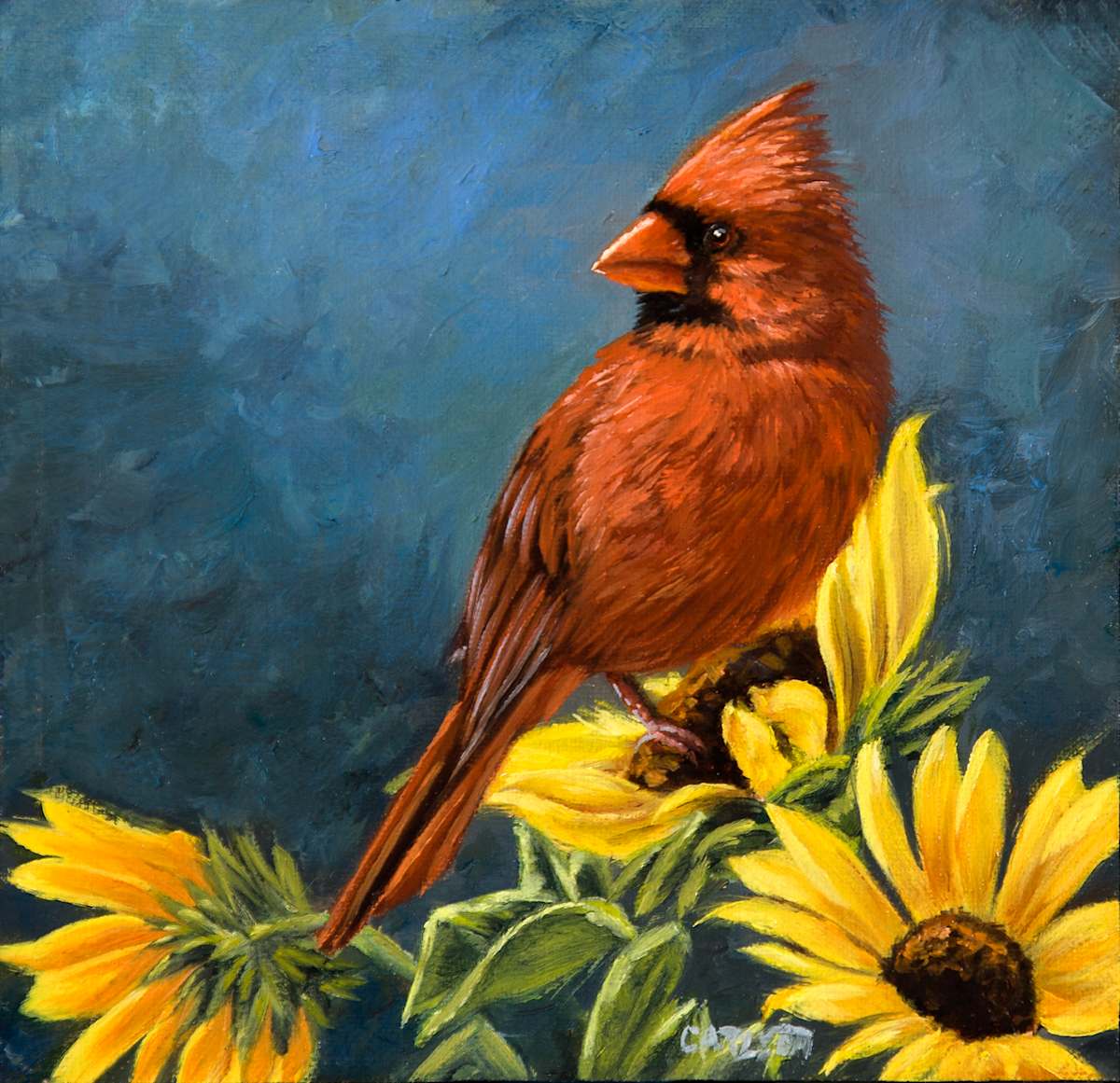 Cardinal in Sunflowers 