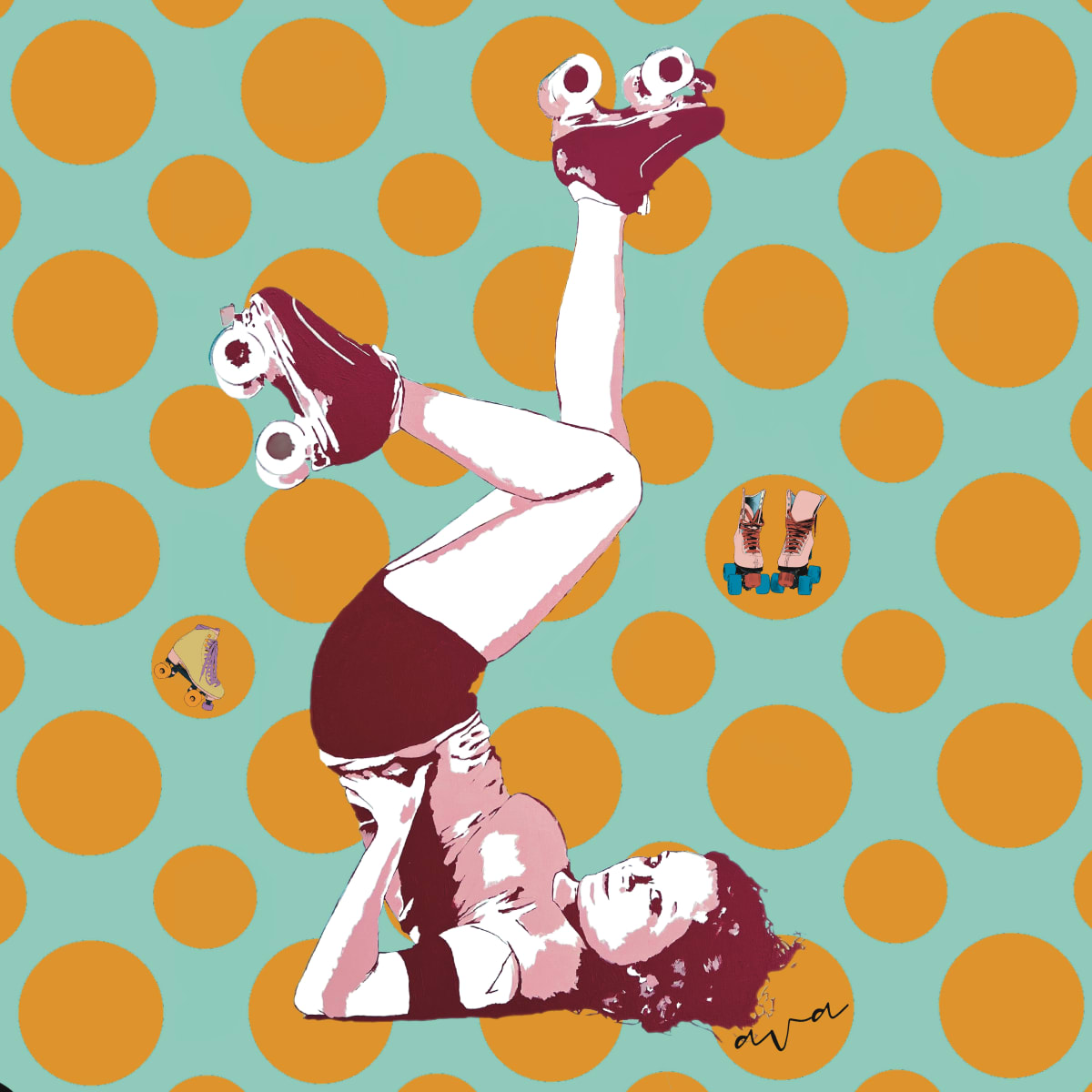 Roller Girl with Polka Dots - Limited Edition Print (150) by Alissa Van Atta 