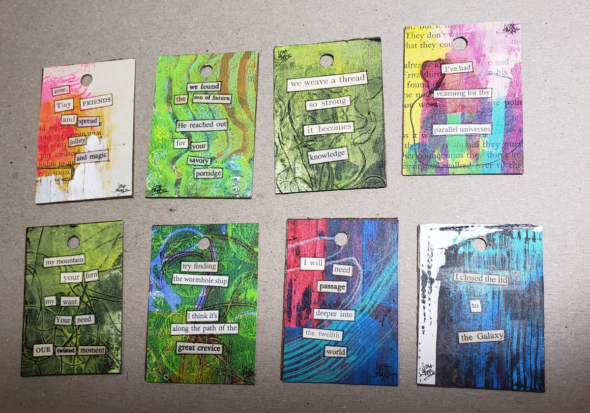 Found Text Tag/ Ornaments by Lydia Burris 