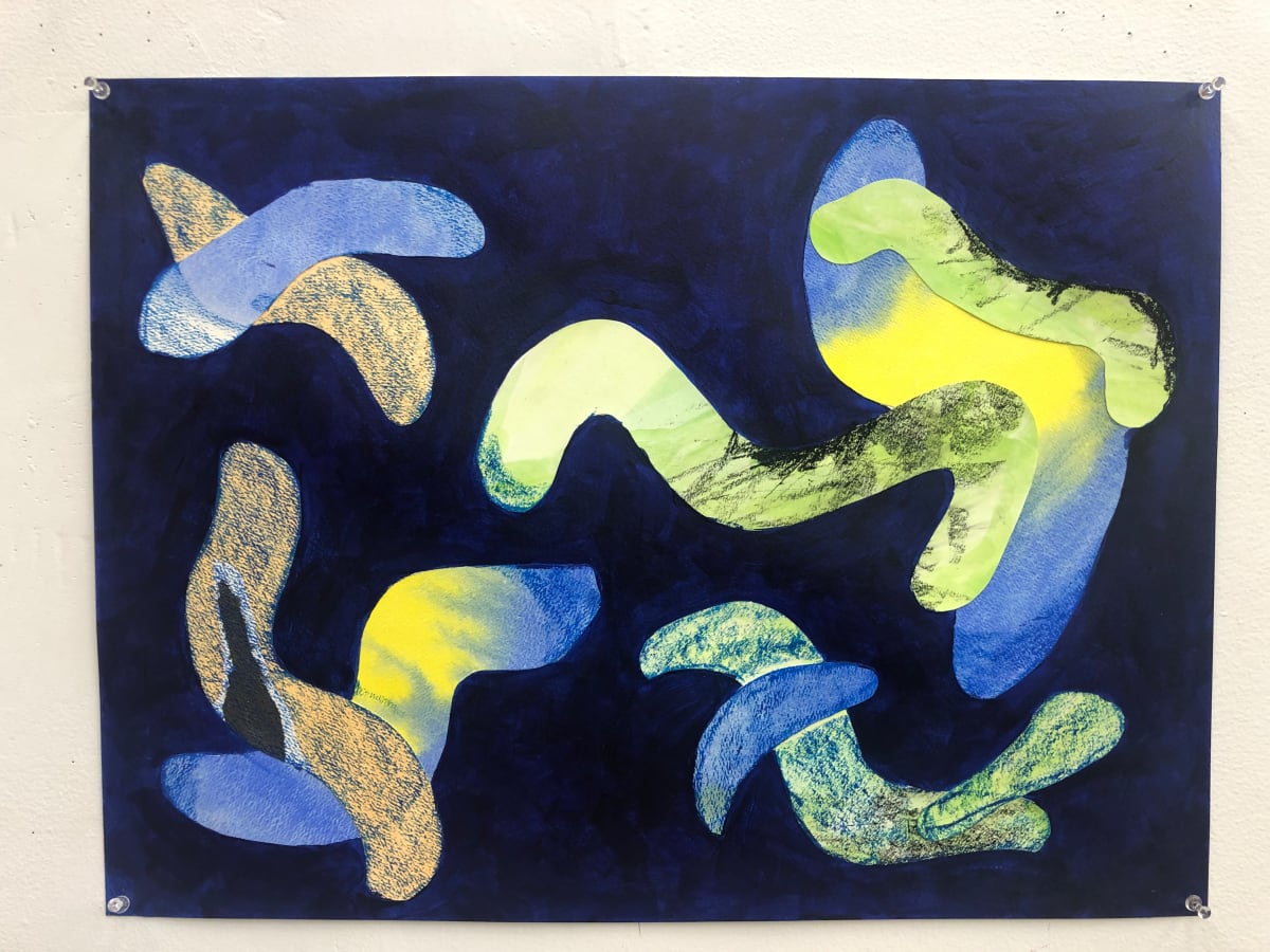 Collaged strokes on blue by Anna Marie Rockwell, Image 1.