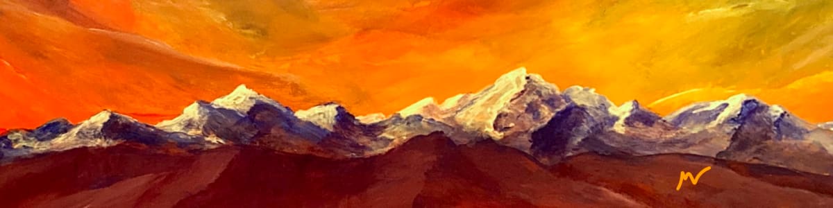 Fiery Sunset - Digital Study Mountain Range 