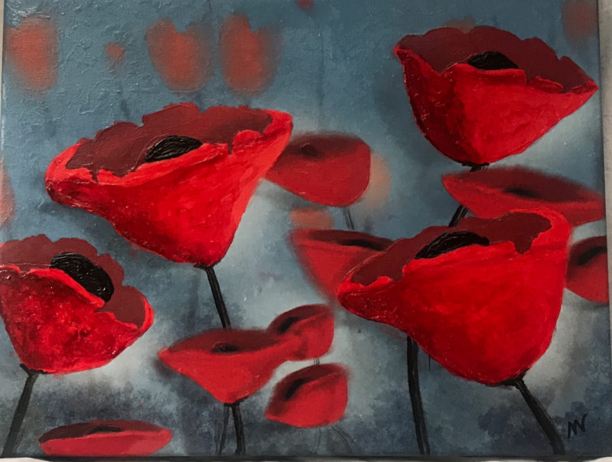 Red Poppies on Blue by Margo Thomas 